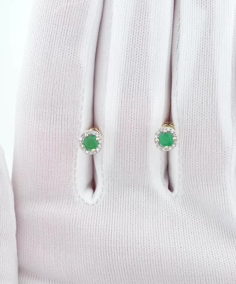 Geltono aukso auskarai su deimantais ir smaragdais