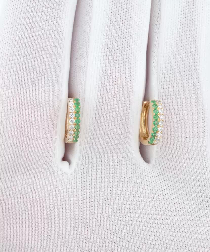 Geltono aukso auskarai su deimantais ir smaragdais