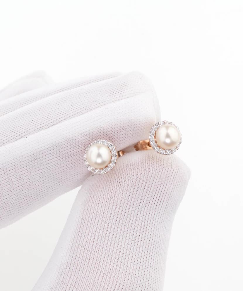 Auksiniai auskarai su perlais ir cirkoniais