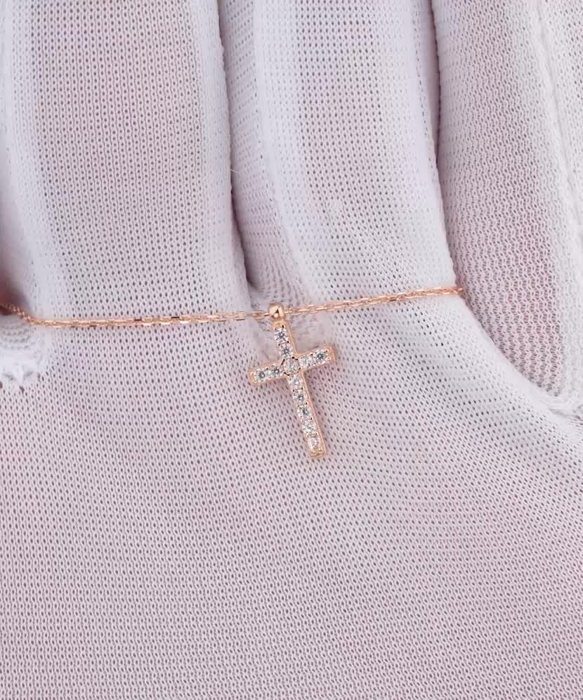 Auksinė grandinėlė su cirkonio pakabuku "Kryželis"