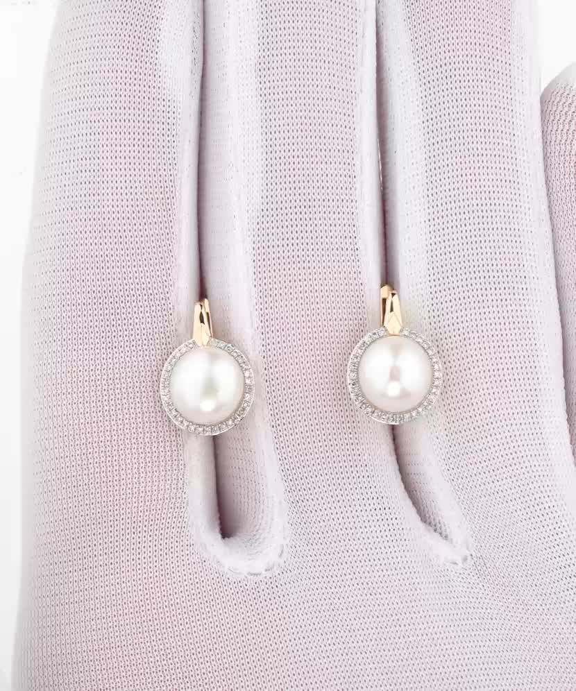 Geltono aukso auskarai su deimantais ir perlais