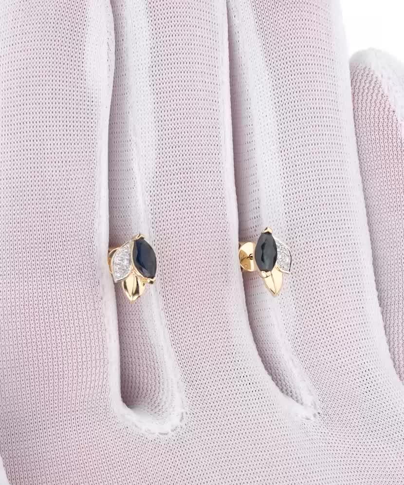 Geltono aukso auskarai su deimantais ir safyrais