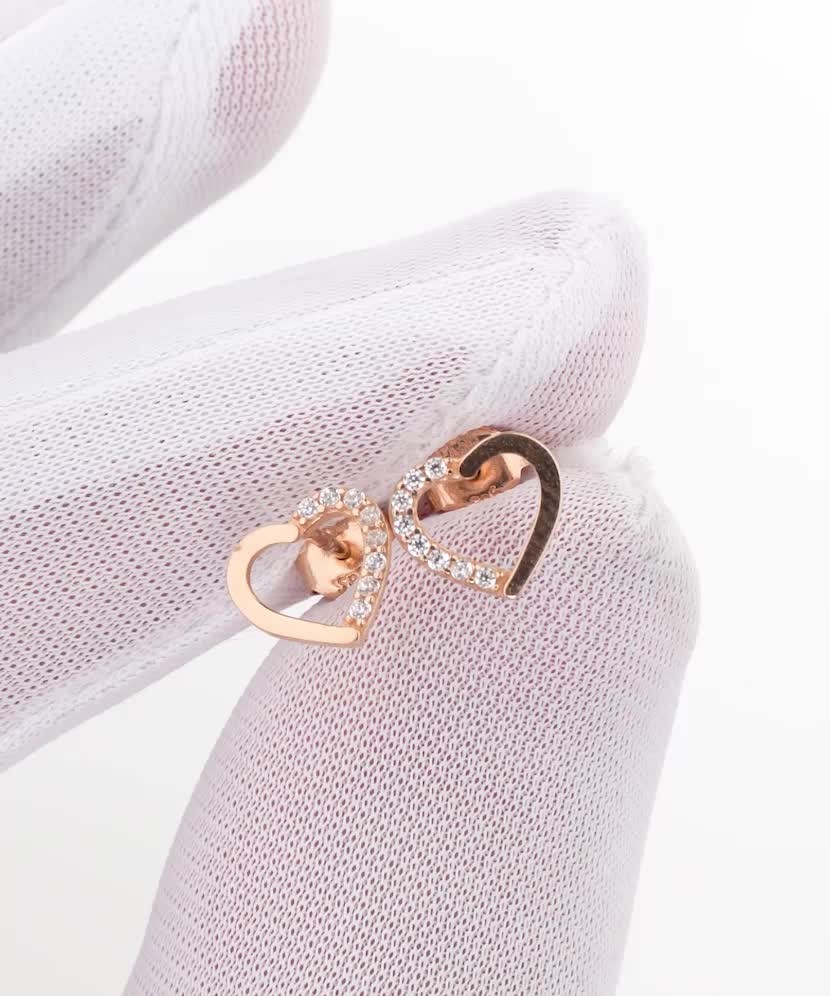 Auksiniai auskarai su cirkoniais "širdelė"