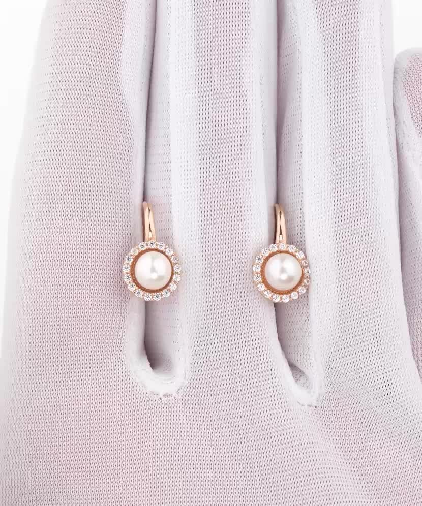 Auksiniai auskarai su perlais ir cirkoniais