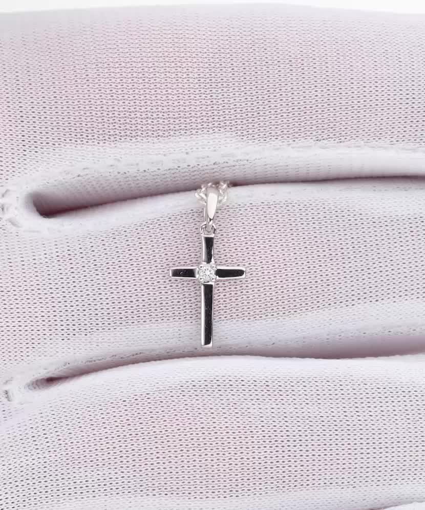 Balto aukso pakabukas su deimantu "Kryželis"