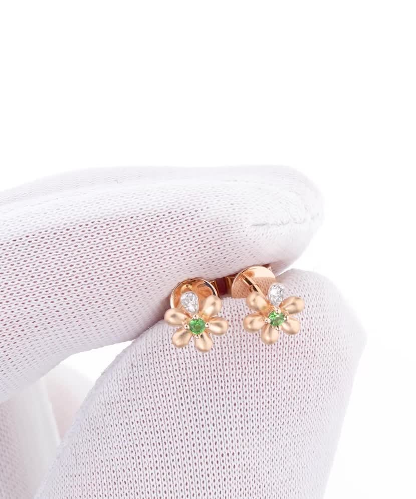 Auksiniai auskarai su deimantais ir tsavoritais "Gėlytės"