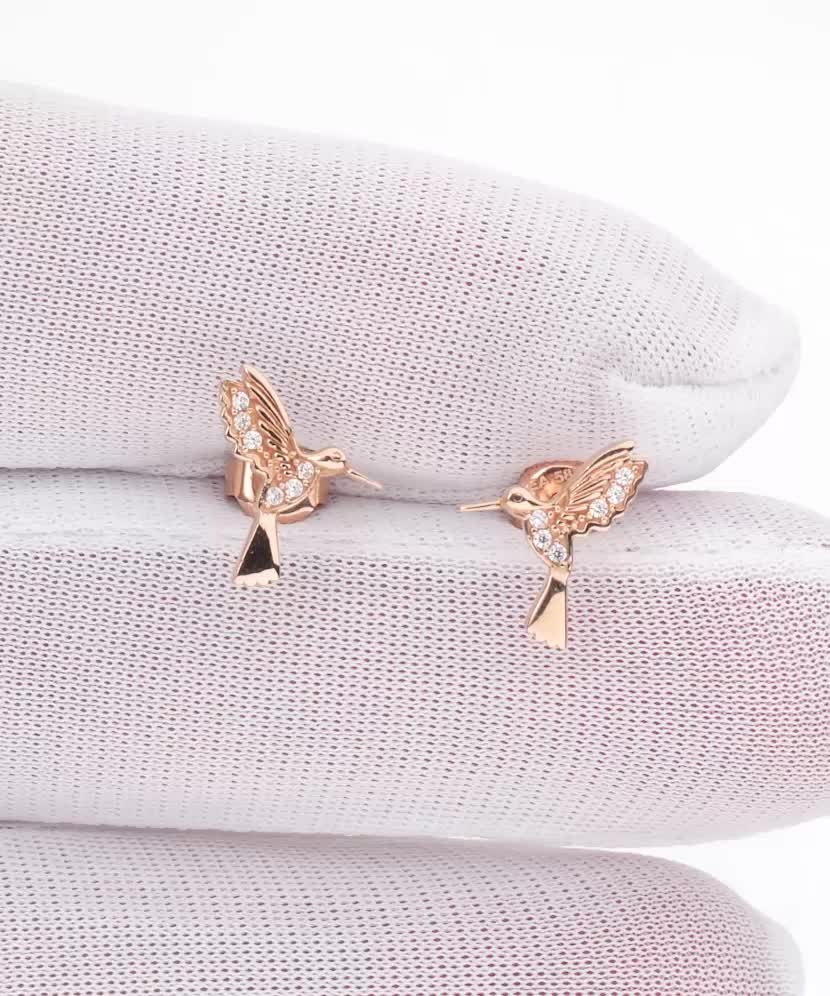 Auksiniai auskarai su cirkoniais "kolibris"