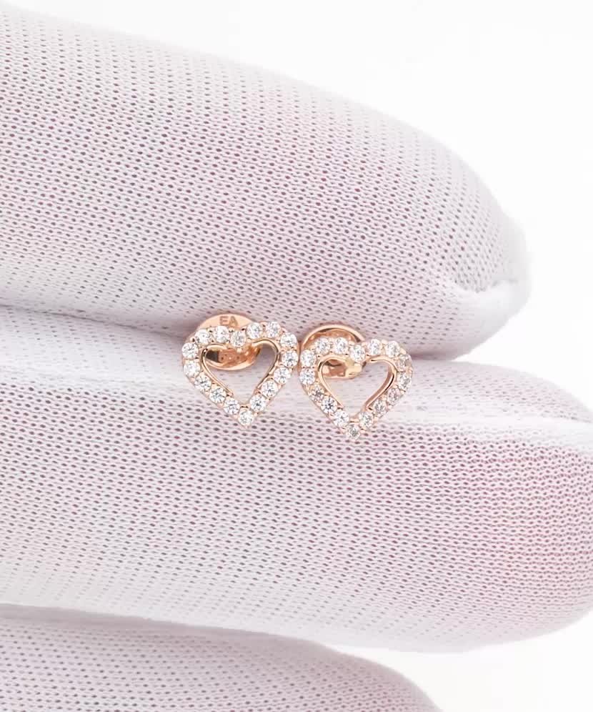 Auksiniai auskarai su cirkoniais "Širdelė"