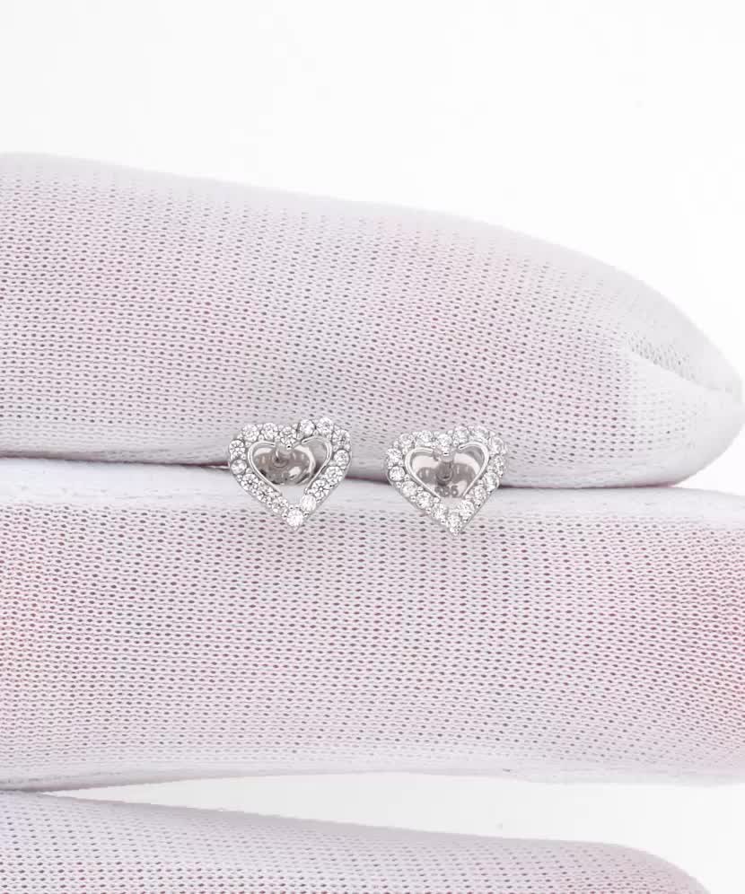 Balto aukso auskarai su cirkoniais "Širdelė"