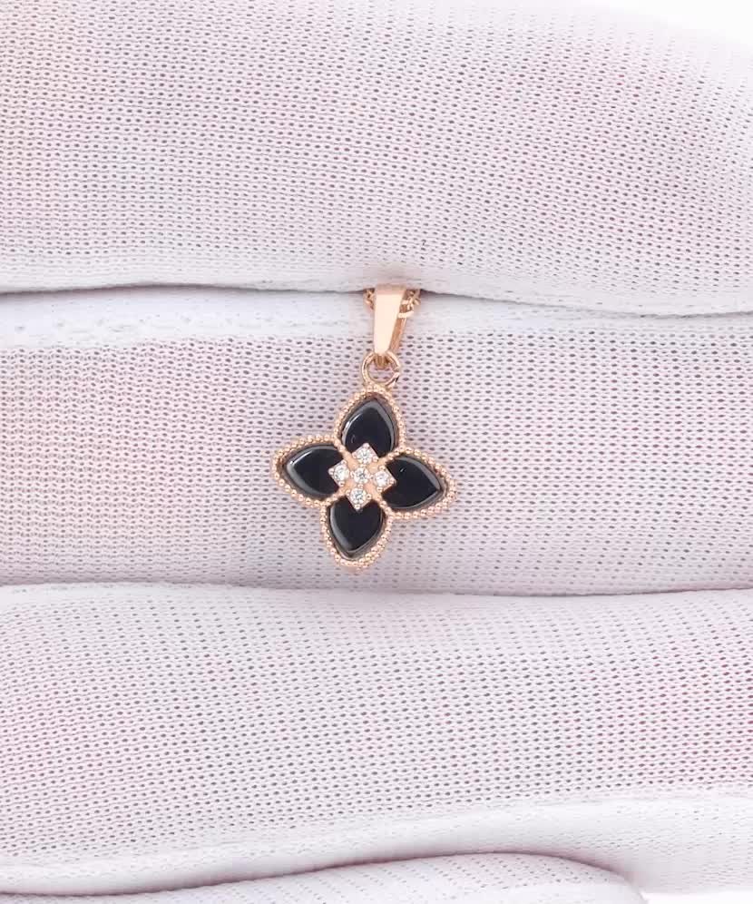 Auksinis pakabukas su oniksu ir cirkoniais