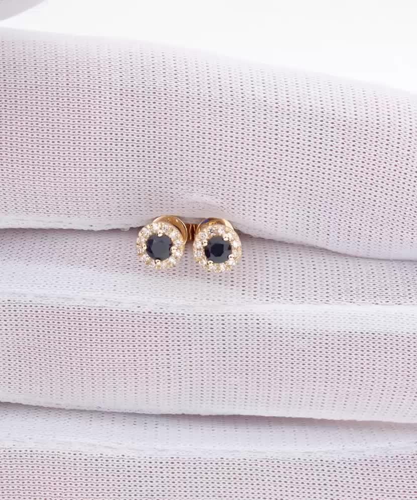 Geltono aukso auskarai su safyrais ir deimantais