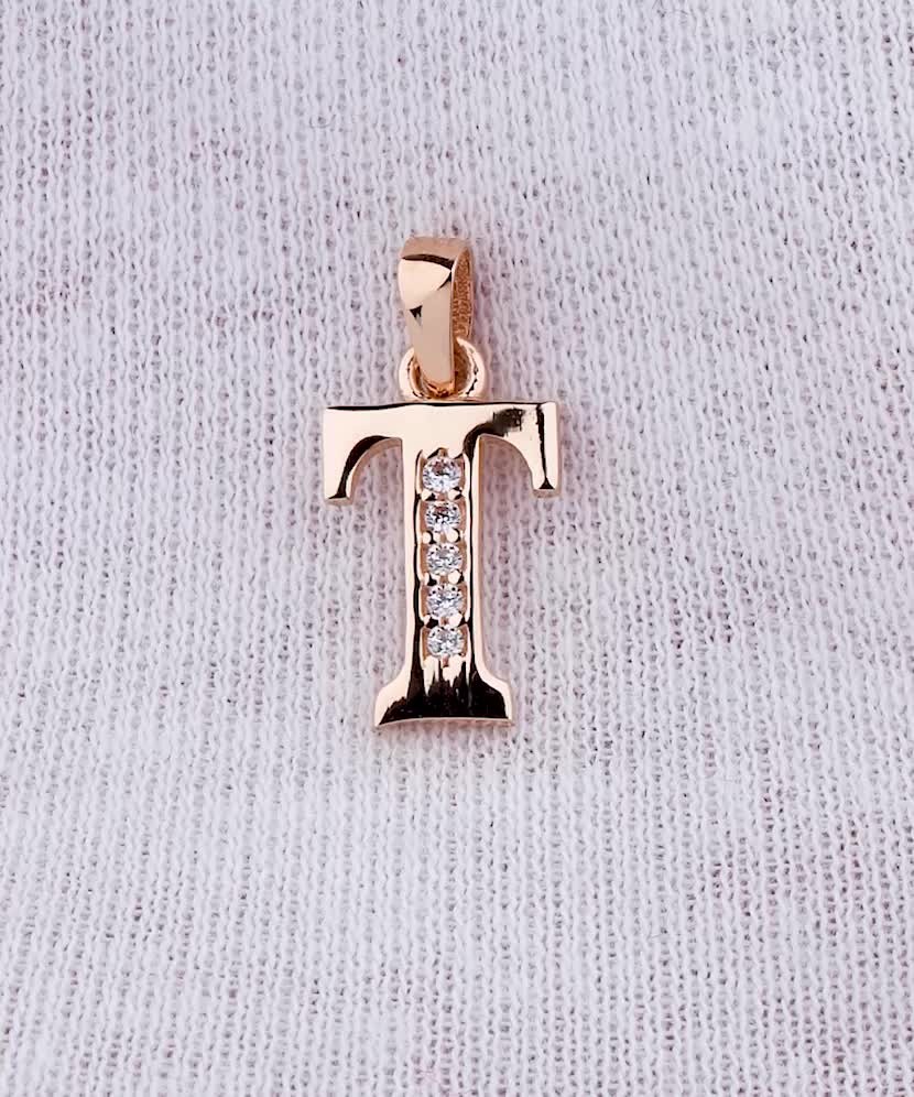 Auksinis pakabukas su cirkoniais raidė T  - Goldinga