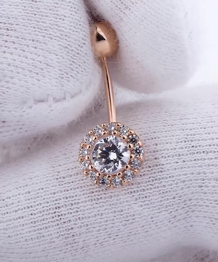 Auksinis auskaras į bambą su cirkoniais  - Goldinga