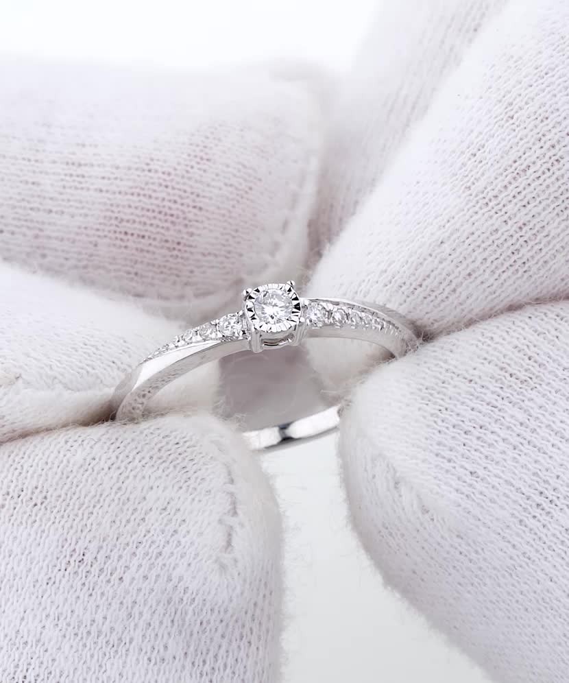 Balto aukso žiedas su briliantais - Auksiniai Žiedai su brangakmeniais - Goldinga