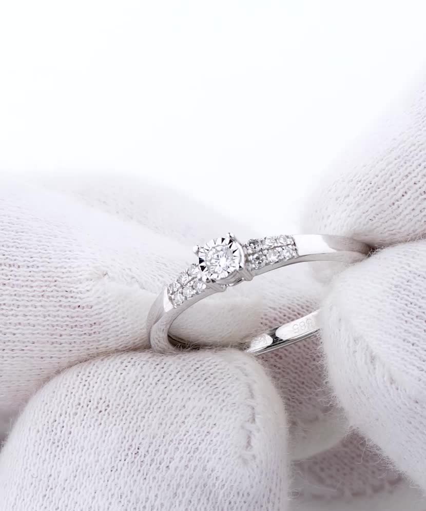 Balto aukso žiedas su briliantais - Auksiniai Žiedai su brangakmeniais - Goldinga