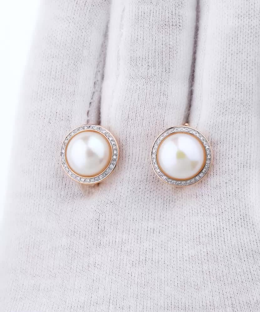 Auksiniai auskarai su deimantais ir perlais  - Goldinga