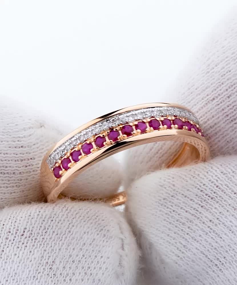 Auksinis žiedas su rubinais ir deimantais  - Goldinga