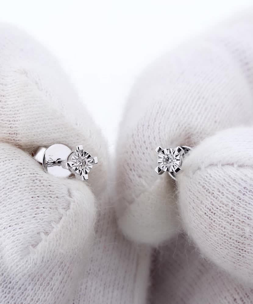 Balto aukso auskarai su deimantais - Auksiniai Auskarai su brangakmeniais - Goldinga