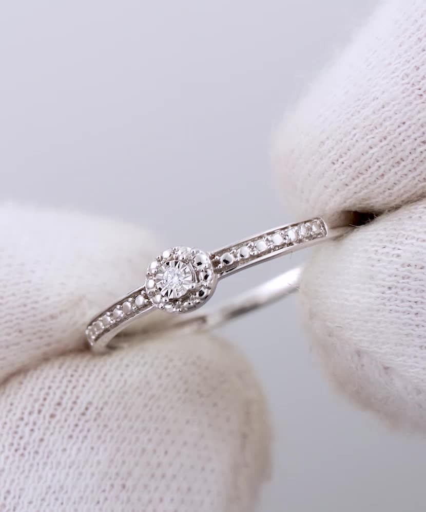 Balto aukso žiedas su deimantu - Auksiniai Žiedai su brangakmeniais - Goldinga