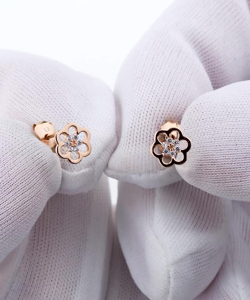 Auksiniai auskarai su cirkoniais "Gėlytės" - Auksiniai auskarai - Goldinga