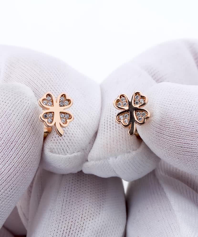 Auksiniai auskarai su cirkoniais "Dobilas" - Auksiniai auskarai - Goldinga