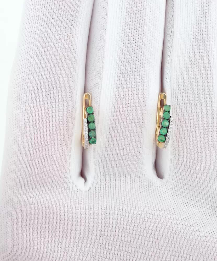 Auksiniai auskarai su deimantais ir smaragdais - Auksiniai Auskarai su brangakmeniais - Goldinga