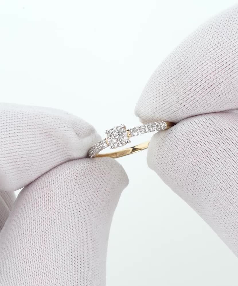 Geltono aukso žiedas su deimantais - Auksiniai Žiedai su brangakmeniais - Goldinga